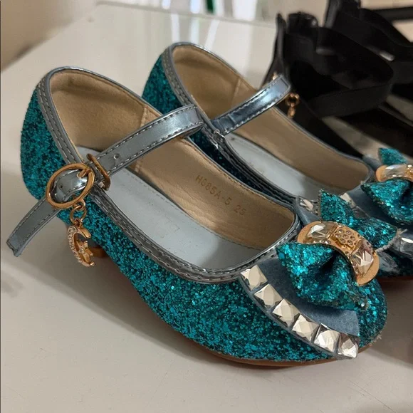 Red Glitter and Black Kids Shoes Set - Picture 2 of 4